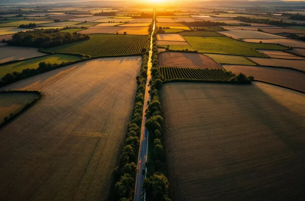 Vue aérienne de parcelles agricoles — droit de préemption SAFER