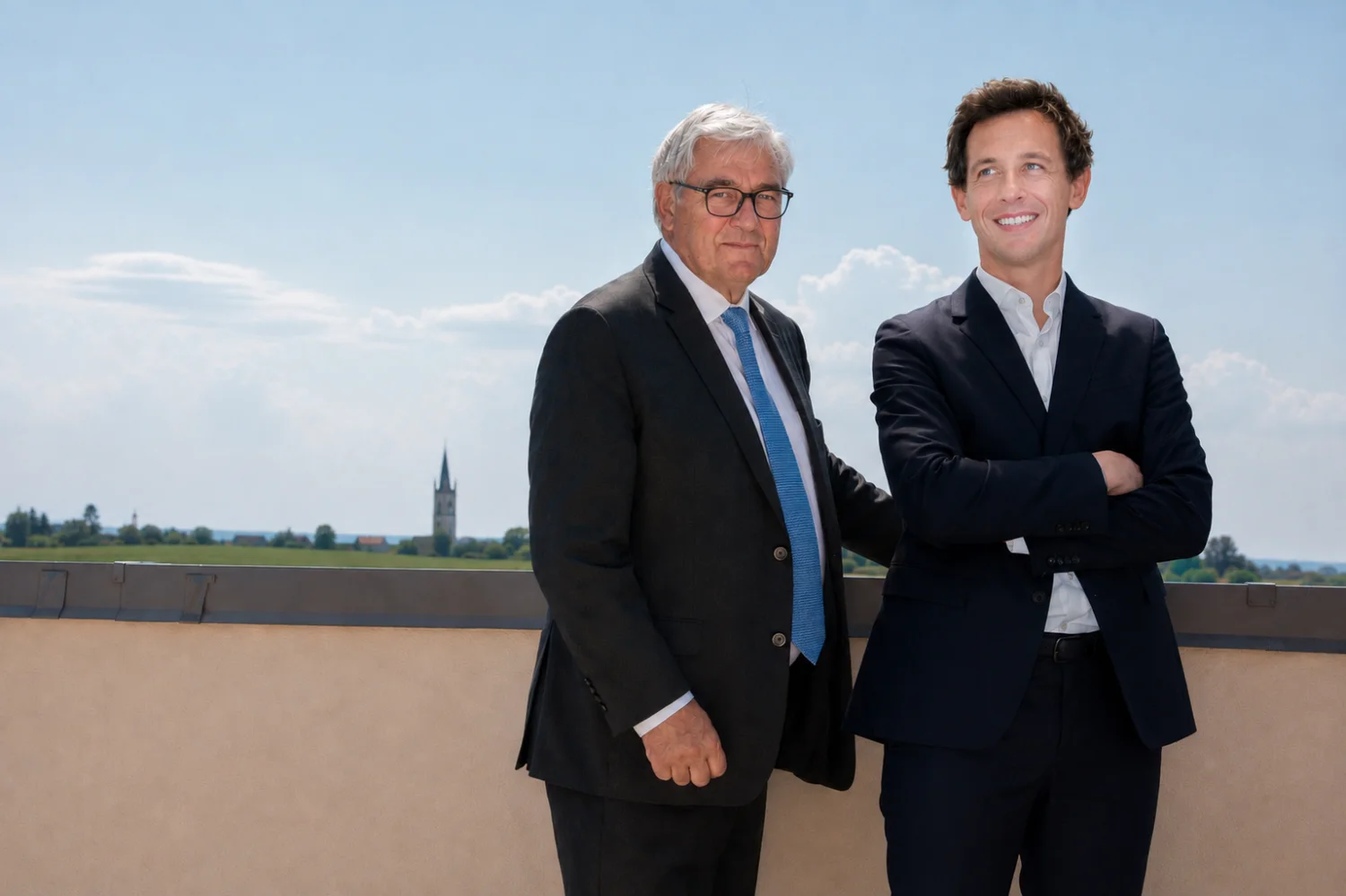 Camille Masson et Jean-Philippe Magret, avocats associés du cabinet Juris Terra, sur les hauteurs de Saint-Émilion